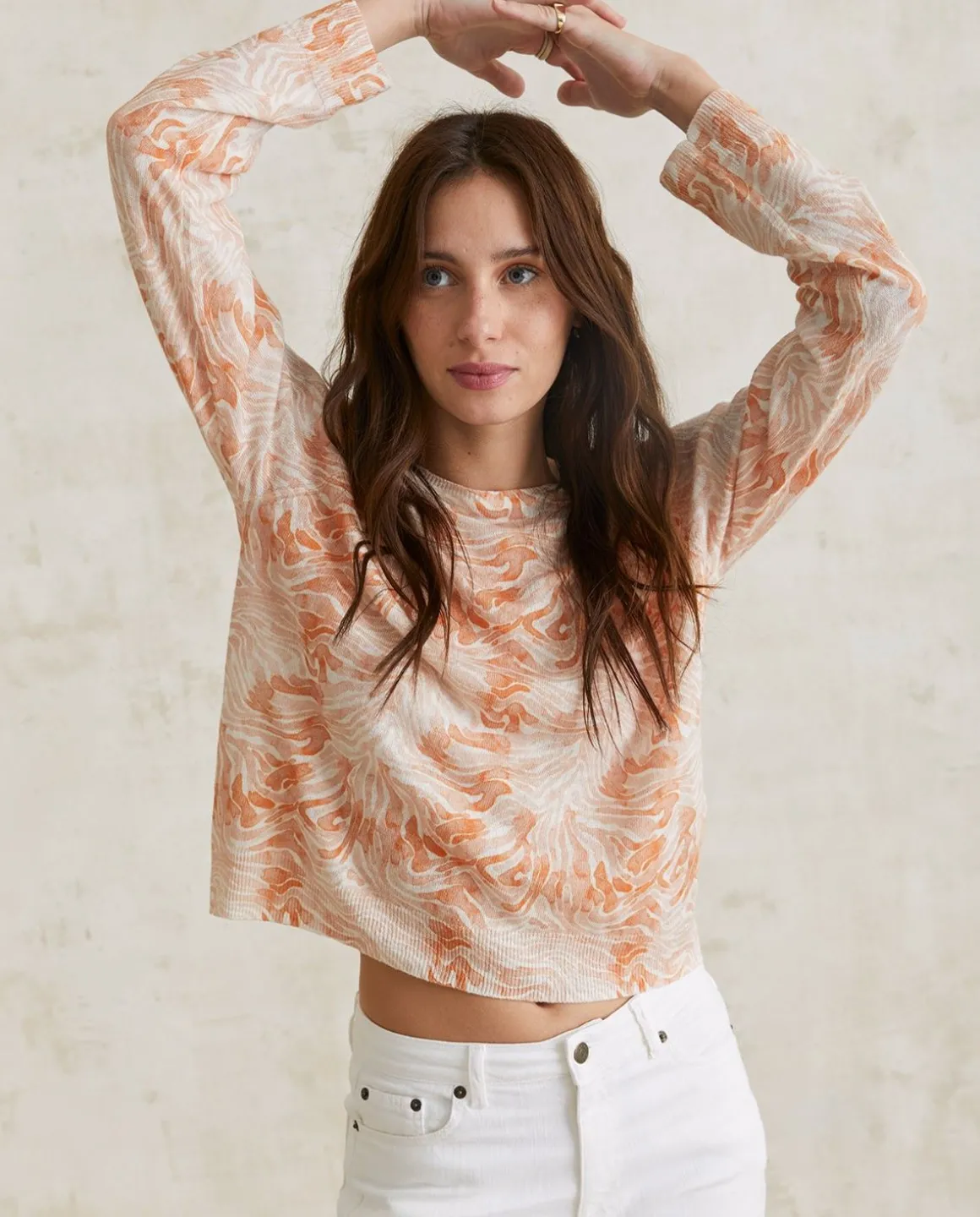 YERSE Sweaters & Cardigans^Print Linen-Cotton Sweater Orange