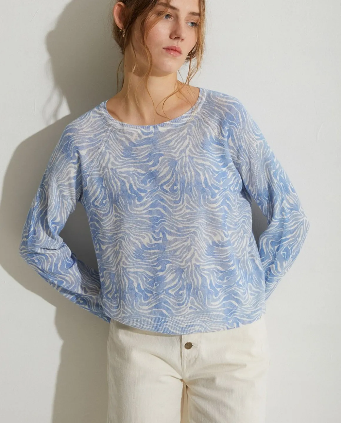 YERSE Sweaters & Cardigans^Print Linen-Cotton Sweater Blue