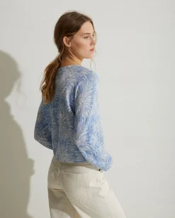 YERSE Sweaters & Cardigans^Print Linen-Cotton Sweater Blue