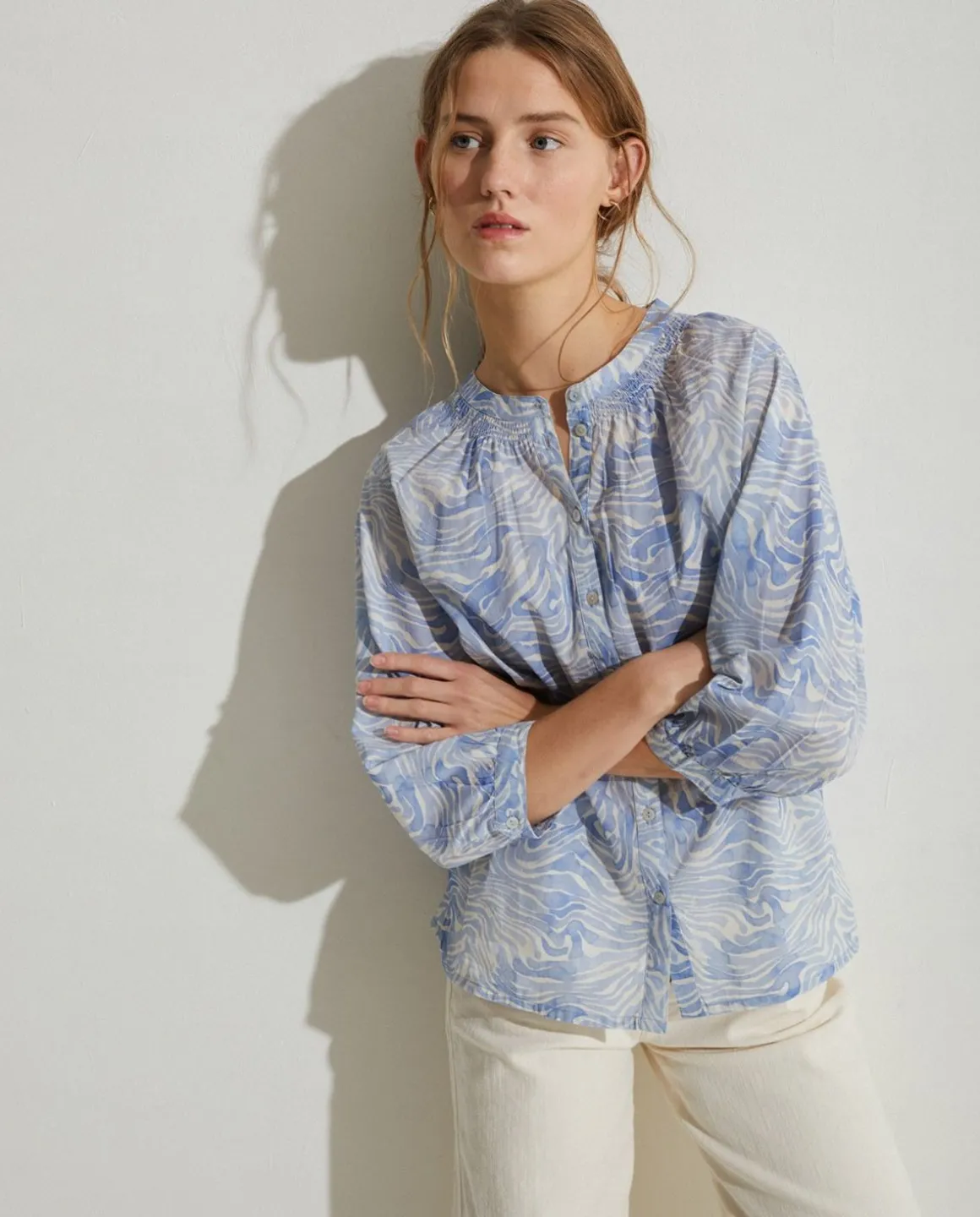 YERSE Shirts And Blouses^Print Organic-Cotton Shirt Blue