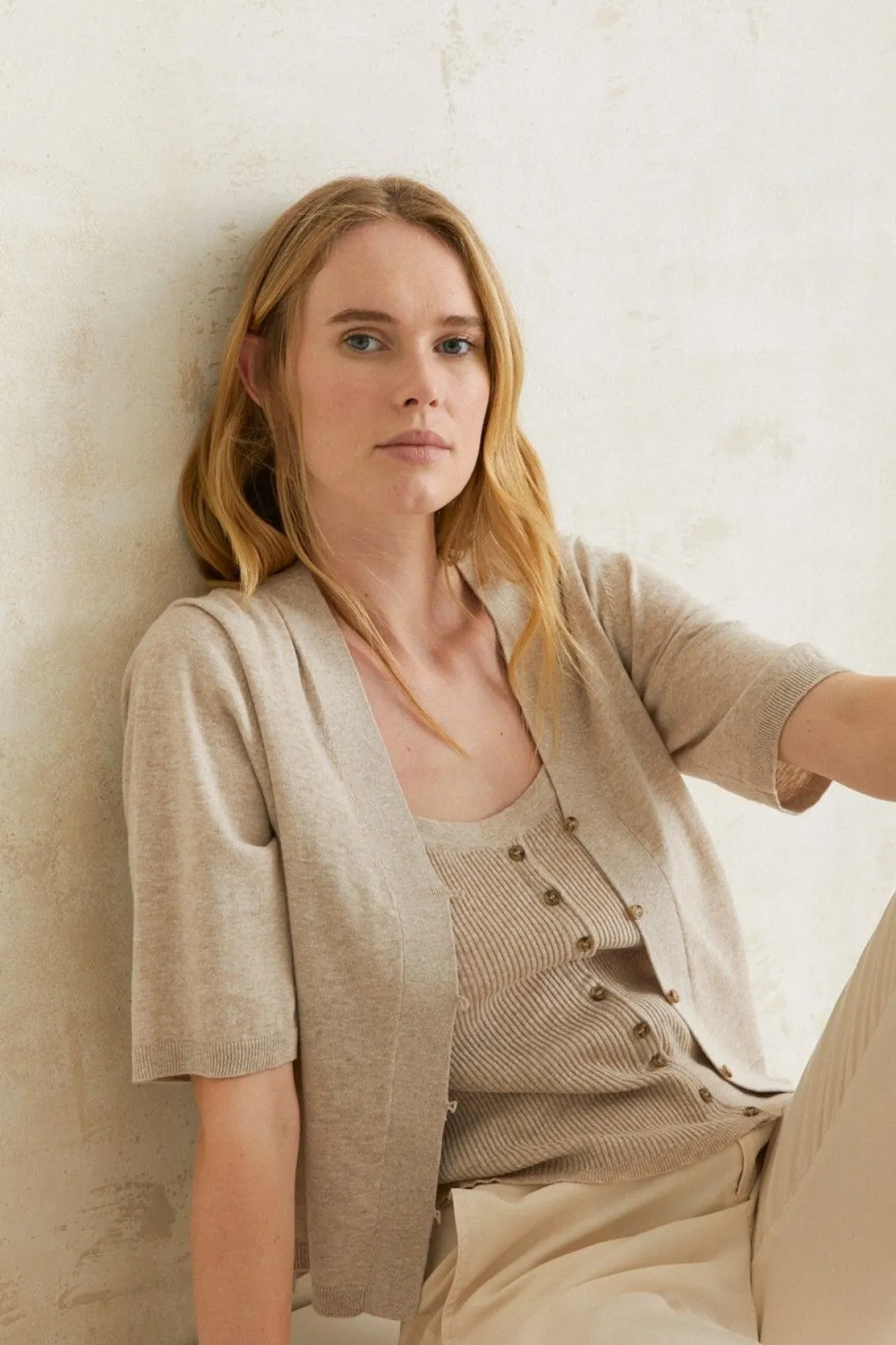 YERSE T- Shirts And Tops^Ribbed Top Buttons Beige