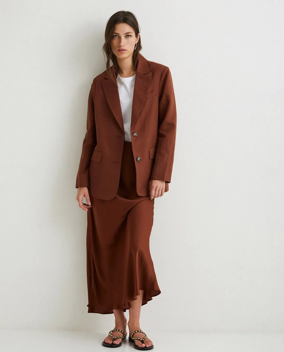 YERSE Skirts^Sateen Midi Skirt Chocolate