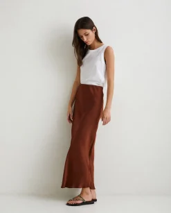YERSE Skirts^Sateen Midi Skirt Chocolate