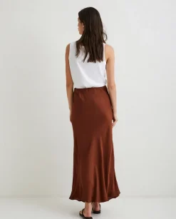 YERSE Skirts^Sateen Midi Skirt Chocolate
