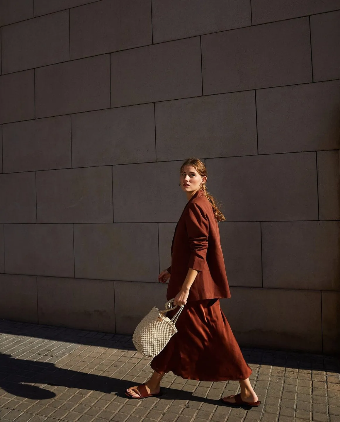 YERSE Skirts^Sateen Midi Skirt Chocolate