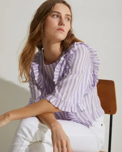 YERSE Shirts And Blouses^Shirt Striped Ruffles Purple