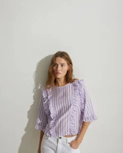 YERSE Shirts And Blouses^Shirt Striped Ruffles Purple