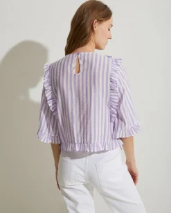 YERSE Shirts And Blouses^Shirt Striped Ruffles Purple
