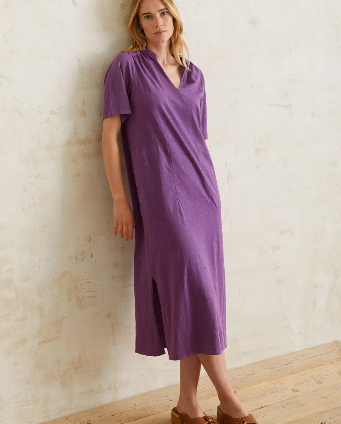 YERSE Dresses And Jumpsuits^Short-Sleeve Cotton Dress Purple