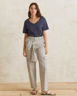 YERSE Trousers And Jeans^Striped Cargo Trousers Blue