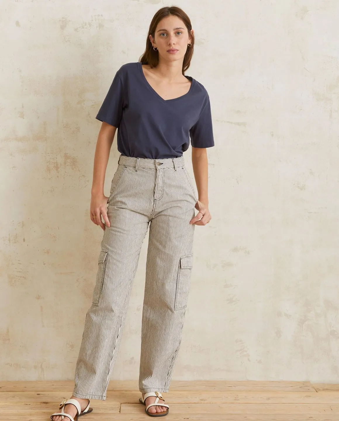 YERSE Trousers And Jeans^Striped Cargo Trousers Blue