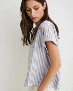 YERSE Shirts And Blouses^Striped Cotton Shirt Blue