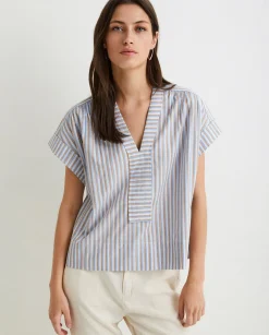 YERSE Shirts And Blouses^Striped Cotton Shirt Blue
