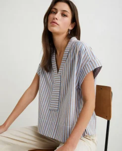 YERSE Shirts And Blouses^Striped Cotton Shirt Blue