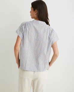 YERSE Shirts And Blouses^Striped Cotton Shirt Blue