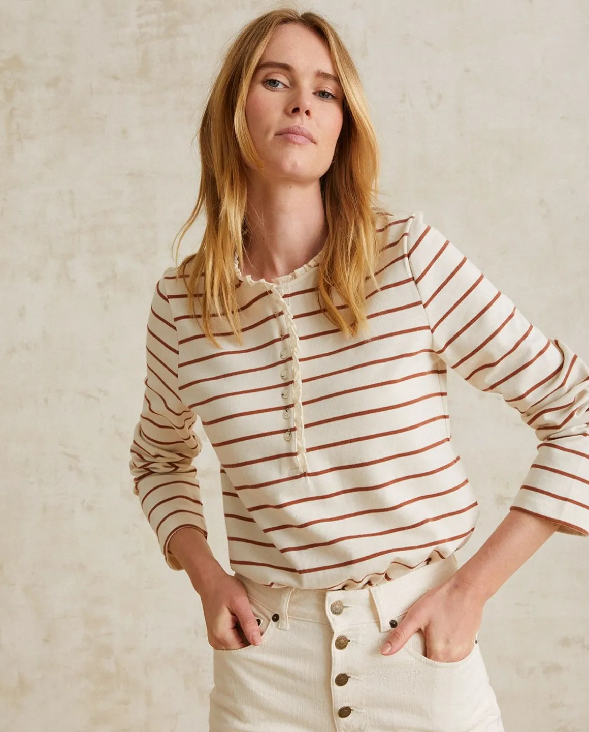YERSE T- Shirts And Tops^Striped Cotton T-Shirt Chocolate Stripes
