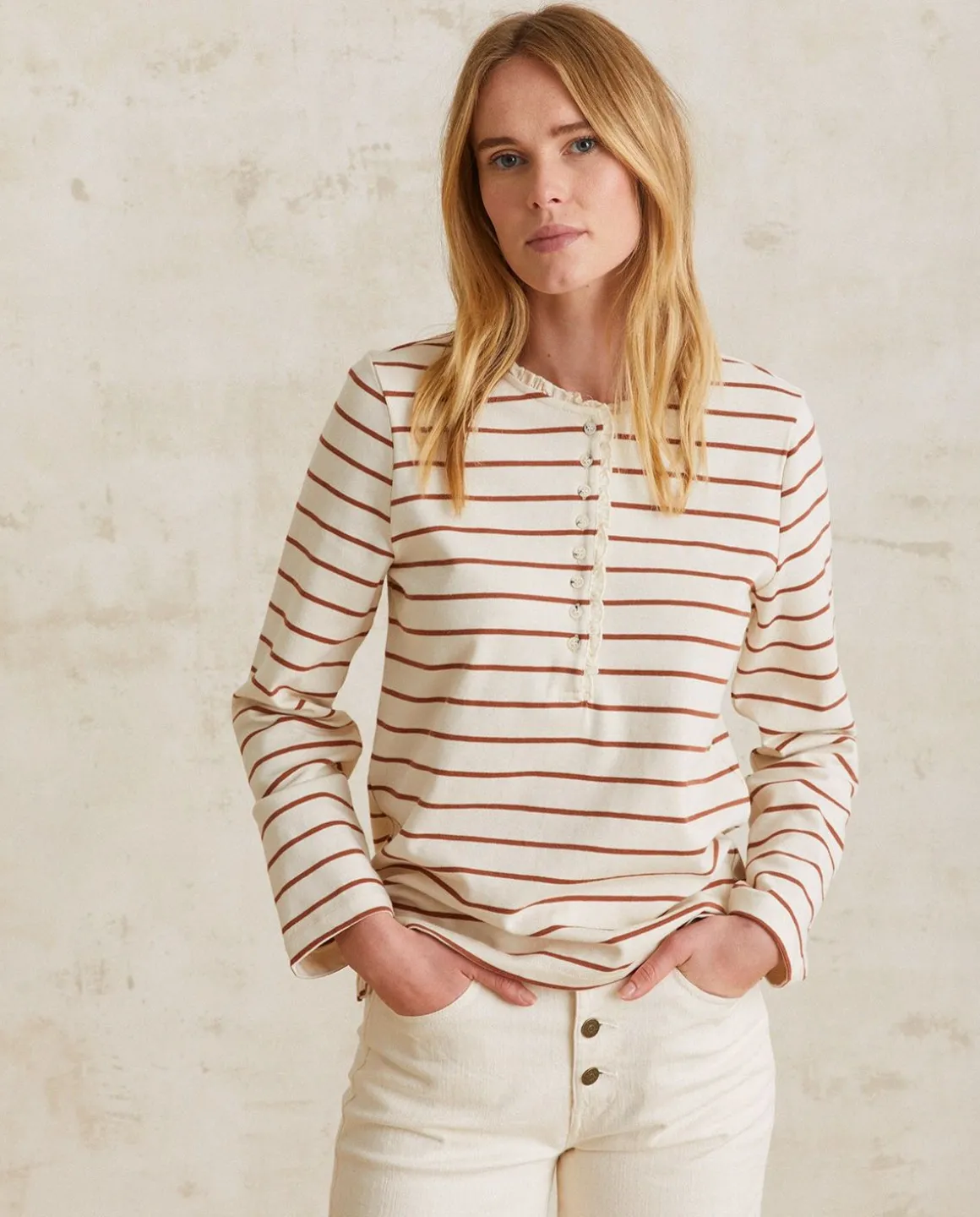 YERSE T- Shirts And Tops^Striped Cotton T-Shirt Chocolate Stripes