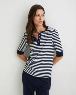 YERSE T- Shirts And Tops^Striped Cotton T-Shirt Ecru And Navy