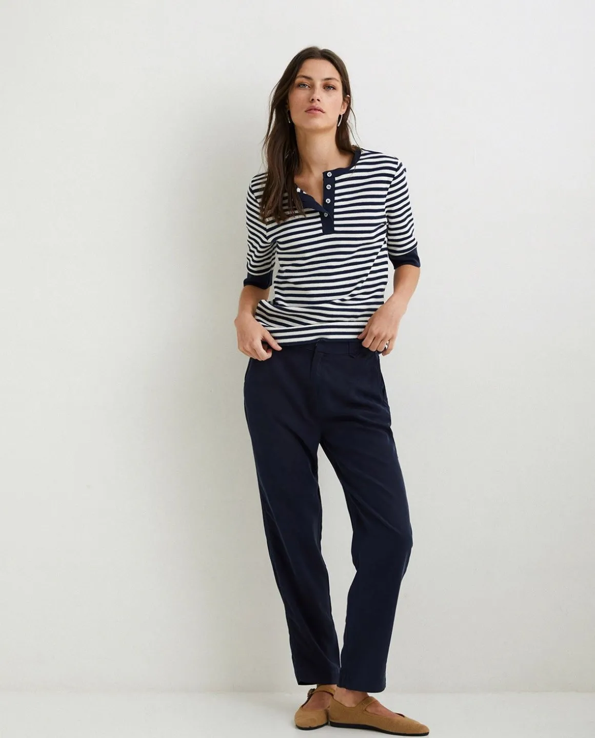 YERSE T- Shirts And Tops^Striped Cotton T-Shirt Ecru And Navy