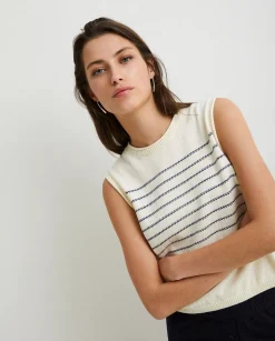 YERSE T- Shirts And Tops^Striped Cotton Vest Navy
