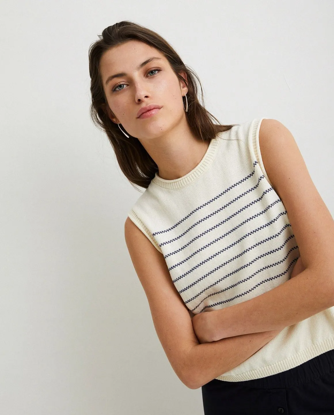YERSE T- Shirts And Tops^Striped Cotton Vest Navy