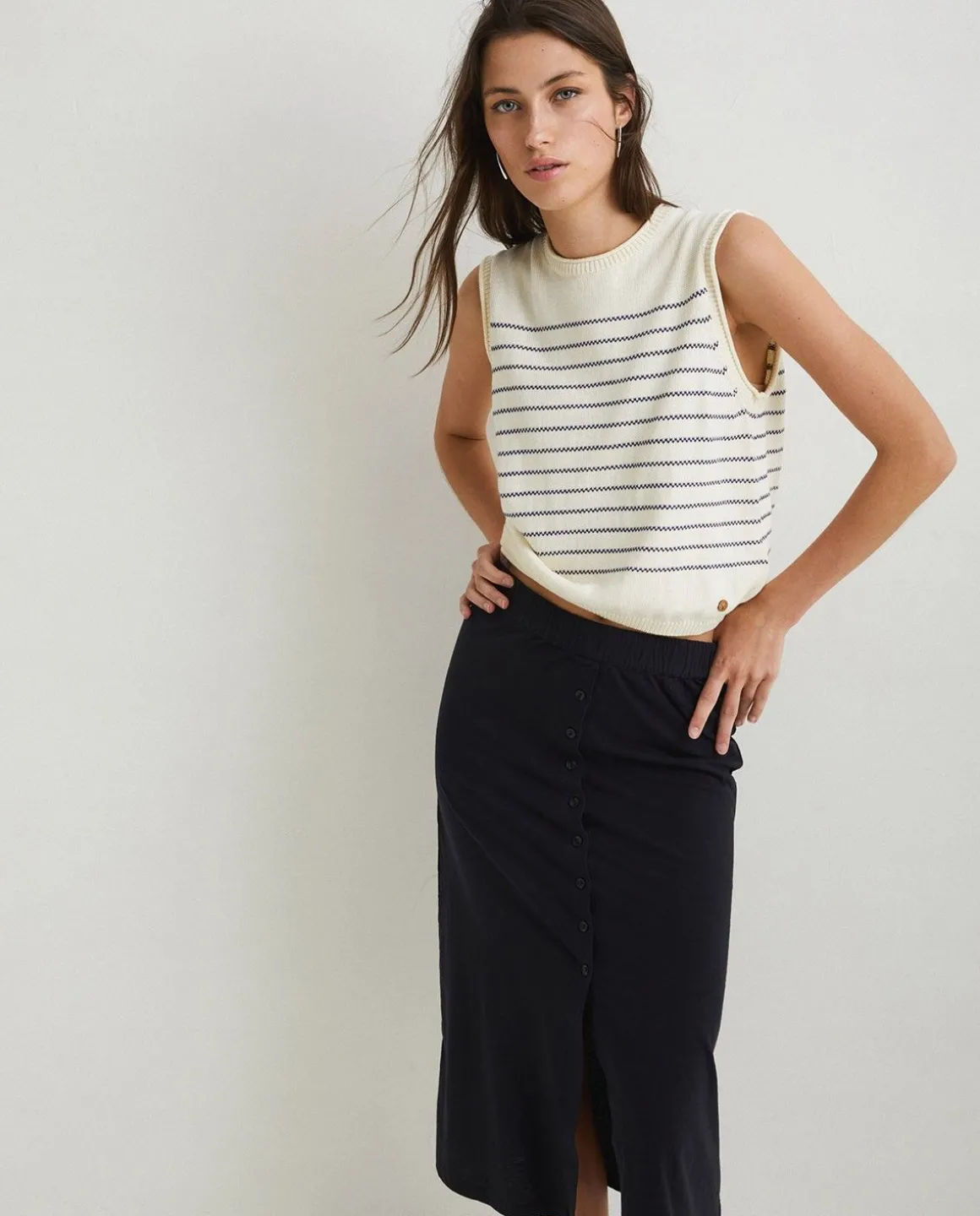 YERSE T- Shirts And Tops^Striped Cotton Vest Navy