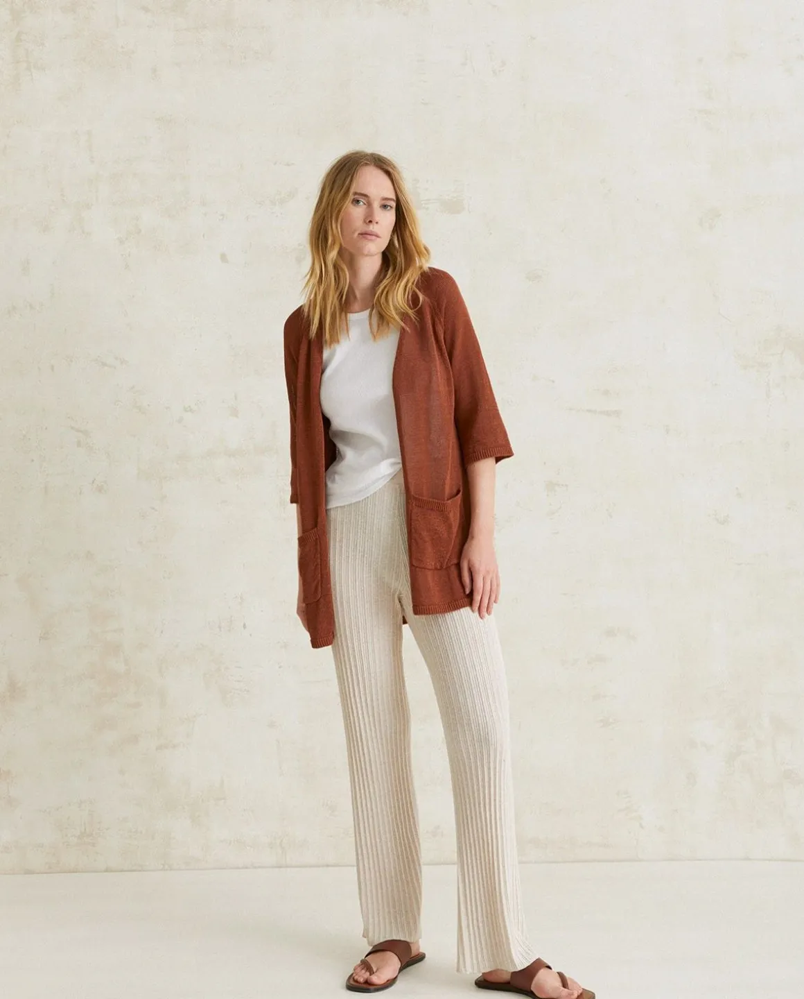 YERSE Sweaters & Cardigans^Striped Linen Cardigan Chocolate