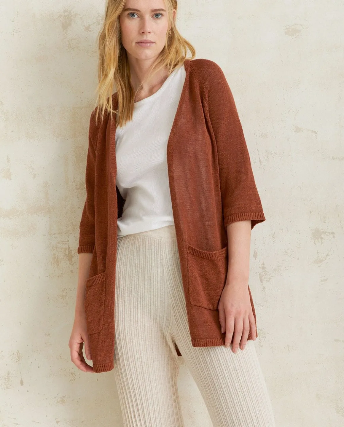 YERSE Sweaters & Cardigans^Striped Linen Cardigan Chocolate