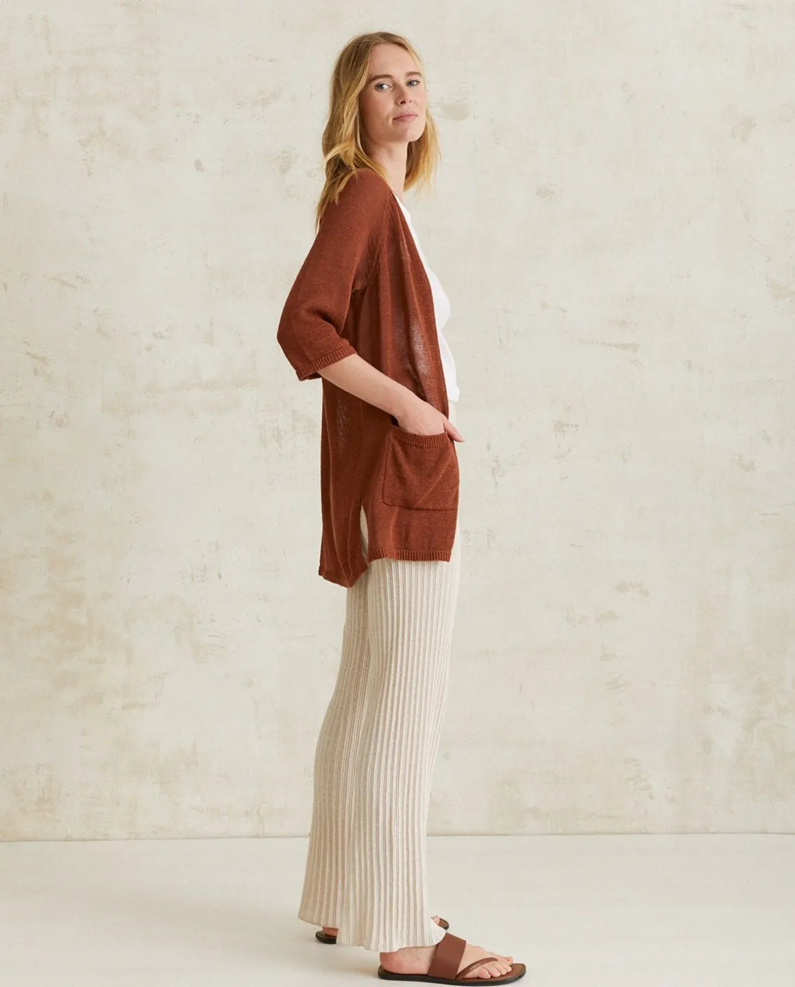 YERSE Sweaters & Cardigans^Striped Linen Cardigan Chocolate