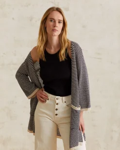 YERSE Sweaters & Cardigans^Striped Linen Cardigan Navy Stripes
