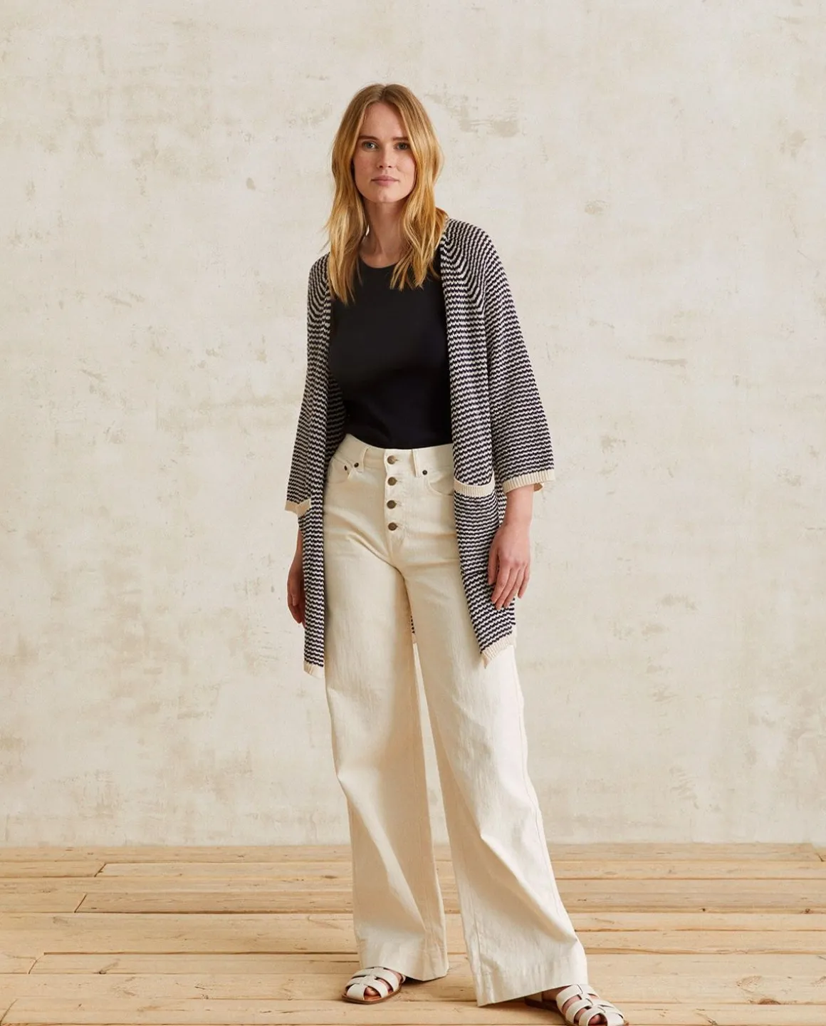 YERSE Sweaters & Cardigans^Striped Linen Cardigan Navy Stripes