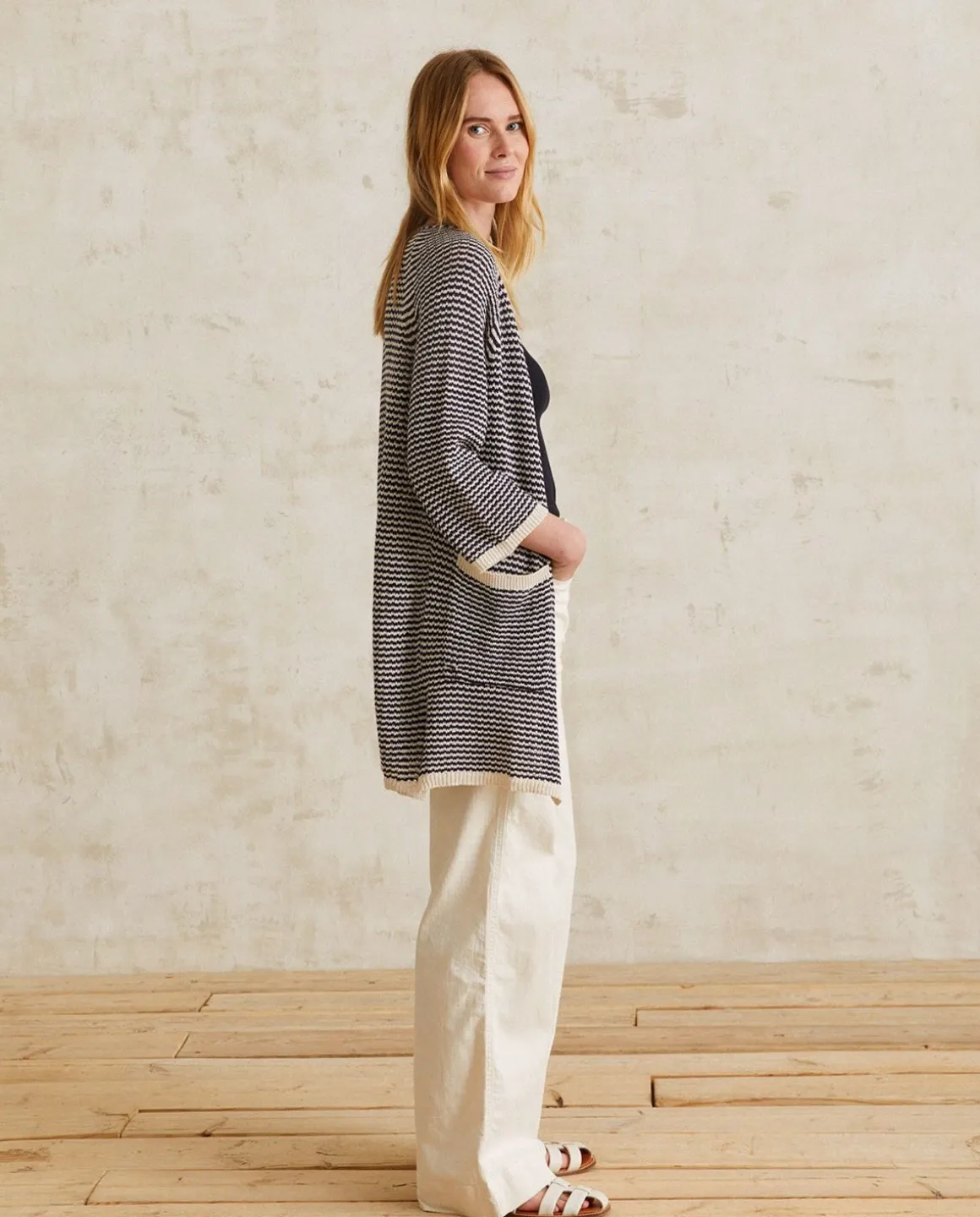 YERSE Sweaters & Cardigans^Striped Linen Cardigan Navy Stripes