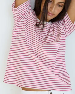 YERSE T- Shirts And Tops^Striped Organic-Cotton T-Shirt Fuchsia Stripes