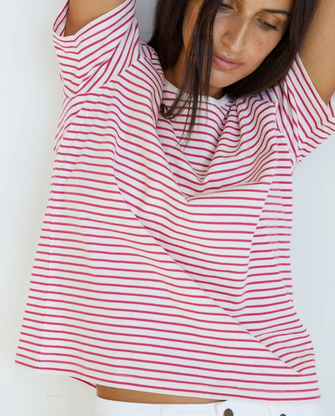 YERSE T- Shirts And Tops^Striped Organic-Cotton T-Shirt Fuchsia Stripes