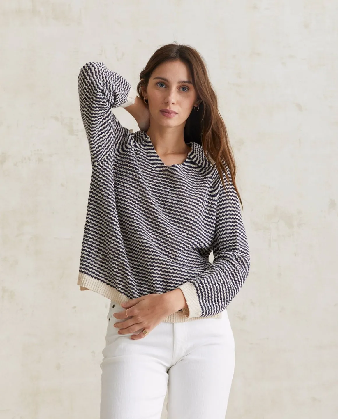 YERSE Sweaters & Cardigans^Striped Polo Sweater Navy Stripes