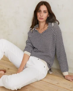YERSE Sweaters & Cardigans^Striped Polo Sweater Navy Stripes