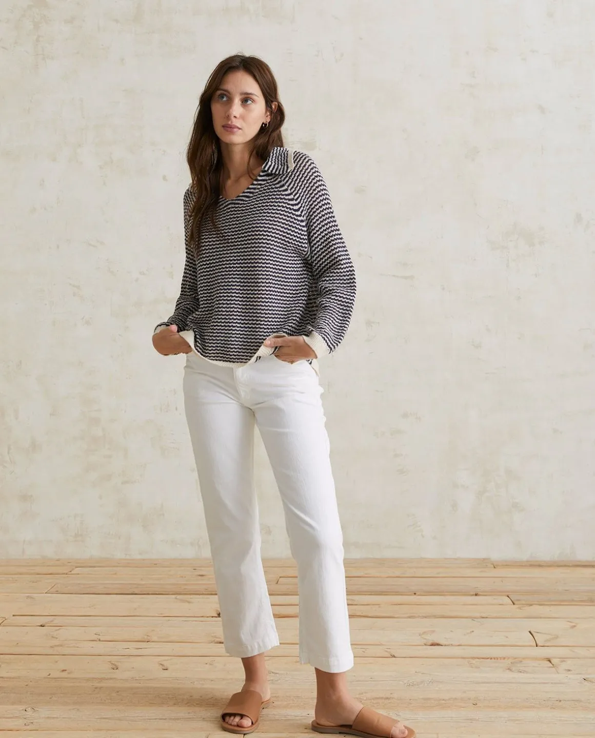 YERSE Sweaters & Cardigans^Striped Polo Sweater Navy Stripes