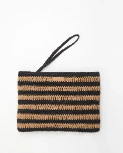YERSE Bags^Striped Raffia Pouch Bag Beige