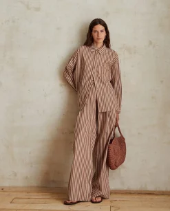 YERSE Trousers And Jeans^Wide-Leg Cotton Trousers Chocolate Stripes