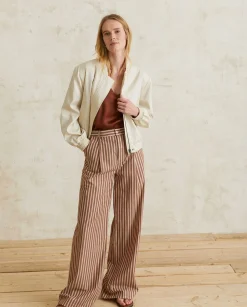 YERSE Trousers And Jeans^Wide-Leg Cotton Trousers Chocolate Stripes