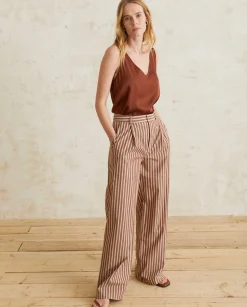 YERSE Trousers And Jeans^Wide-Leg Cotton Trousers Chocolate Stripes