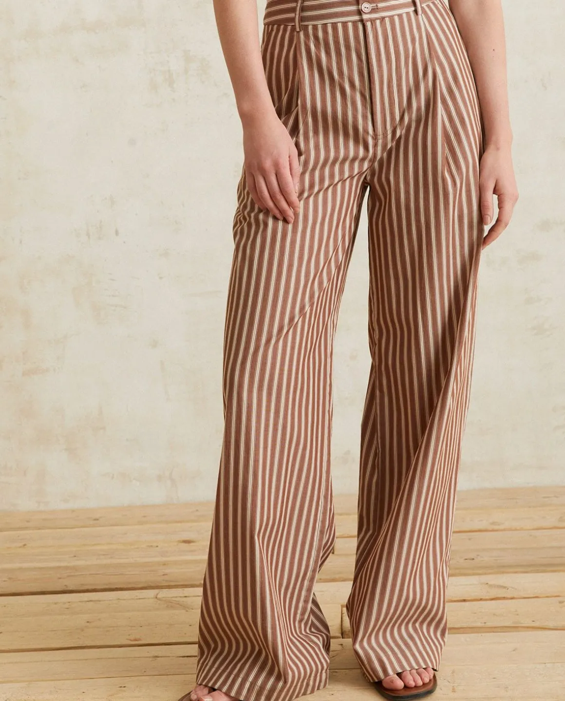 YERSE Trousers And Jeans^Wide-Leg Cotton Trousers Chocolate Stripes