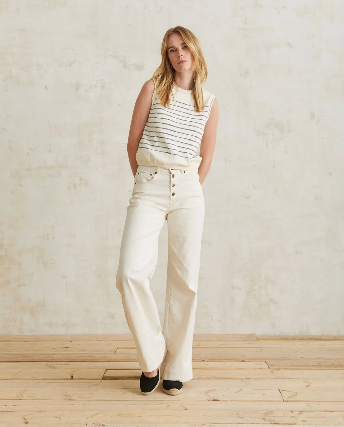 YERSE Trousers And Jeans^Wide-Leg Denim Trousers Ecru